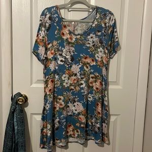 Cool Melon Blue Floral Dress or Tunic With Pockets